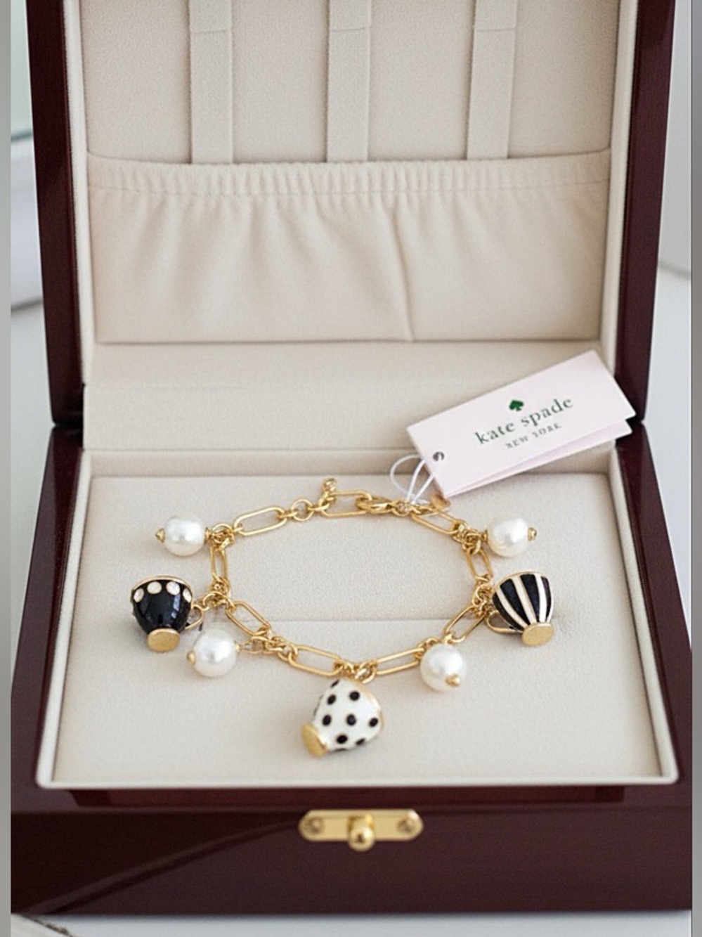 Kate Spade X Disney Alice In Wonderland Tea Time Teacup Pearls Charm Bracelet - Picture 4 of 9